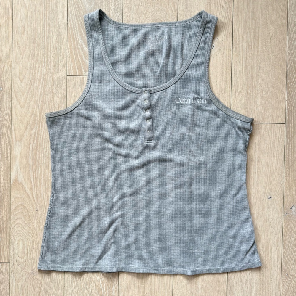 Calvin Klein Sleepwear Logo Embroidered Waffle Women's Tank Top Size XL Gray